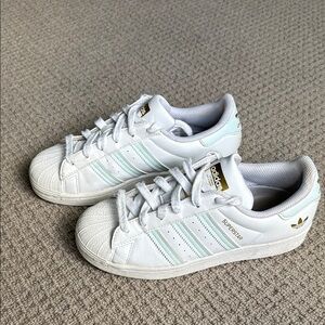 Adidas Kids Superstar White, Light Blue Sneakers